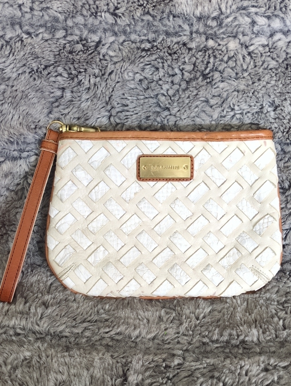BRAHMIN Daisy Nantucket Collection White and Tan Zip Pouch​